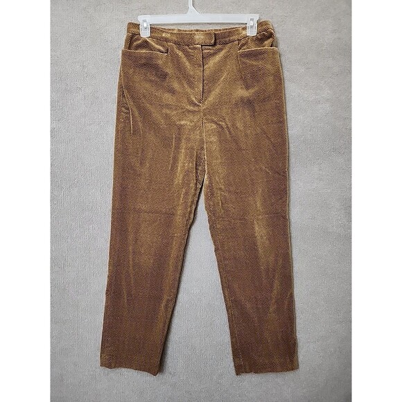 Lauren Ralph Lauren Velvet Pants Womens 12 Brown Chevron Straight Leg - Picture 1 of 8